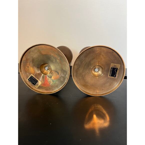 S/2 Vintage 1995 Brass and Wood Candlesticks - Picture 5 of 5